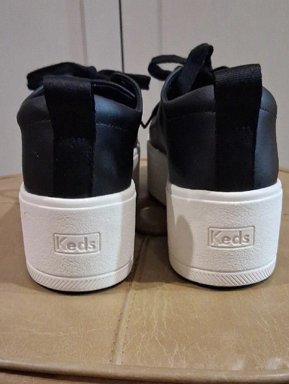 Keds Black Platform Lace-Up Sneakers with White Sole